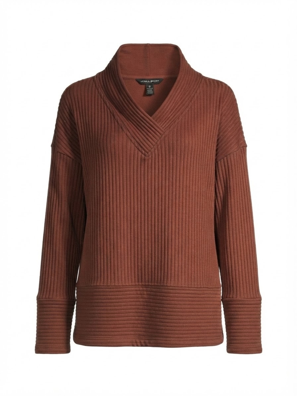 Vince Ribbed V-Neck Pullover Hoodie - Rust